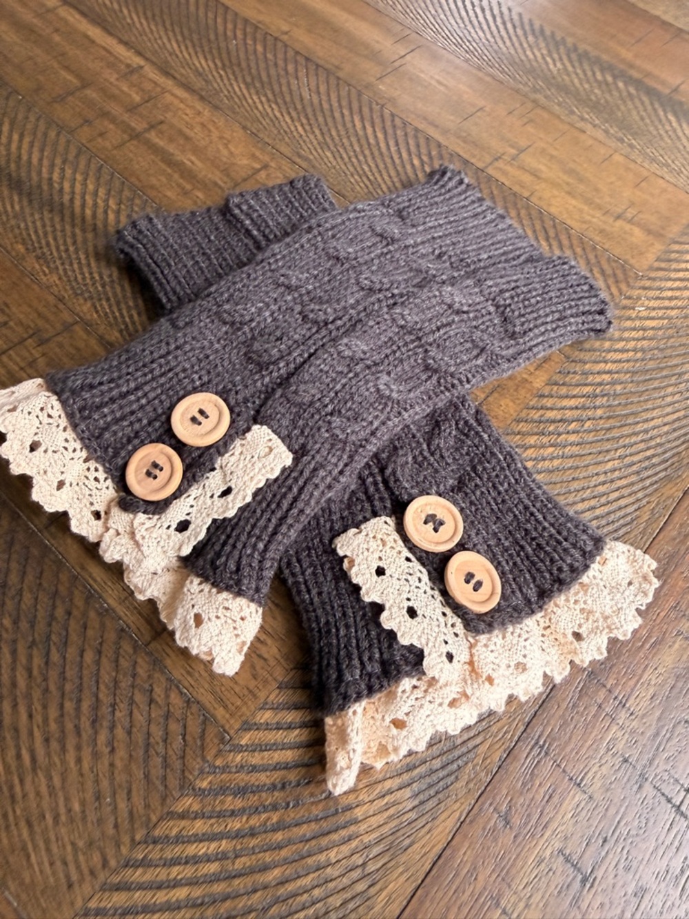 Cable Knit Boot Cuffs Warm Crochet Lace Trim Cottagecore Grey Cozy Comfy